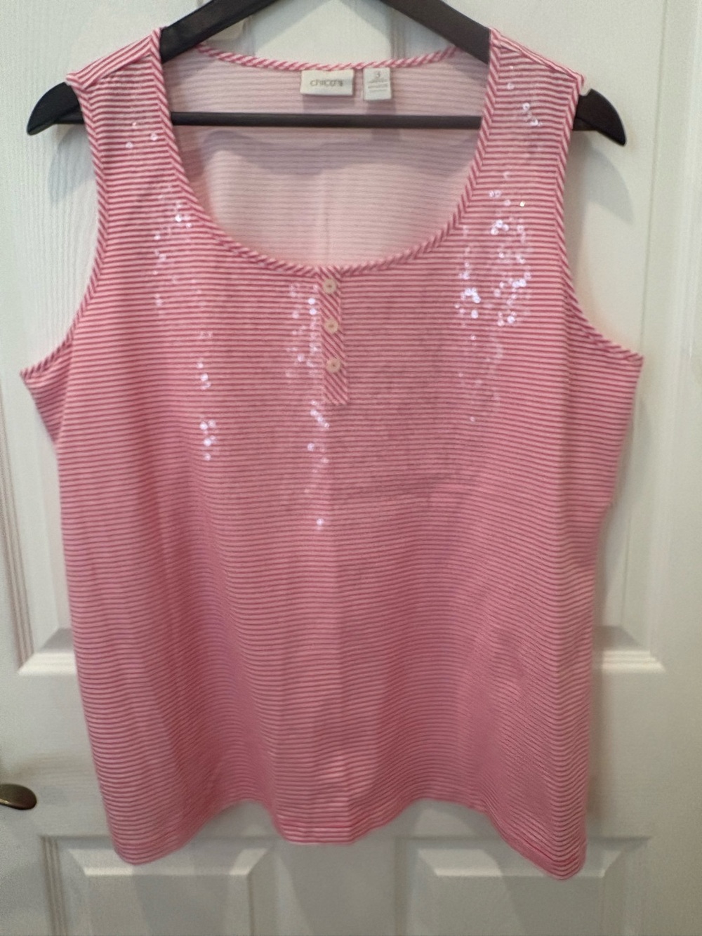 Chico's Pink Striped Sequin Scoop Neck Tank Size 3